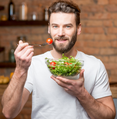 Men eating fresh food